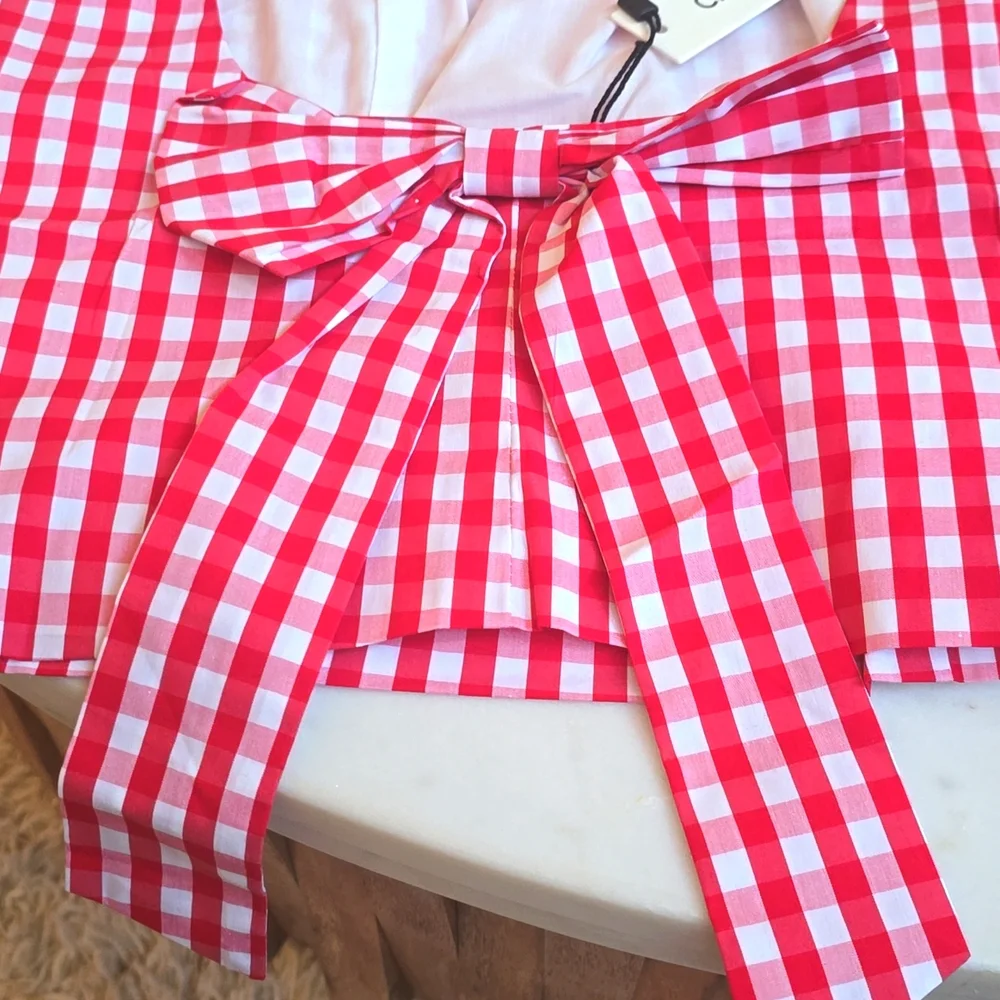 NWT Commense Checkerboard Bow Back Crop Top Size Large - Picture 14 of 14